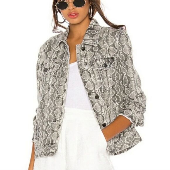 Blank NYC || Snake Along Denim Trucker Jacket Python Print C25 - Picture 1 of 13